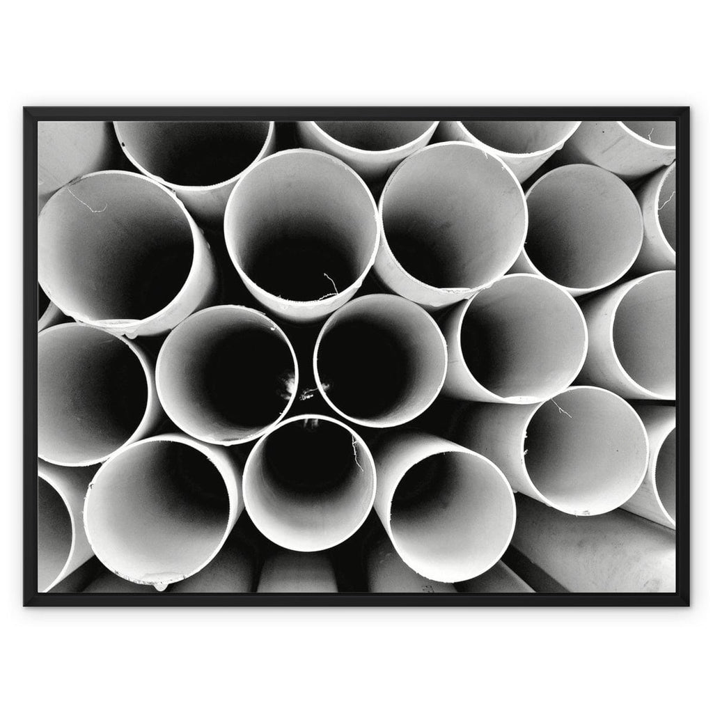 SeekandRamble Framed Canvas 18"x12" (45x30cm) / Black Frame / Image Wrap Monochrome Round Pipes  Framed Canvas