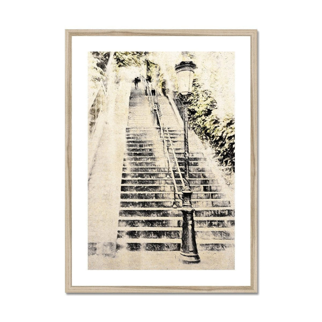 Seek & Ramble Framed A4 Portrait / Natural Frame Montmartre Stairs Paris Framed Print Framed Print