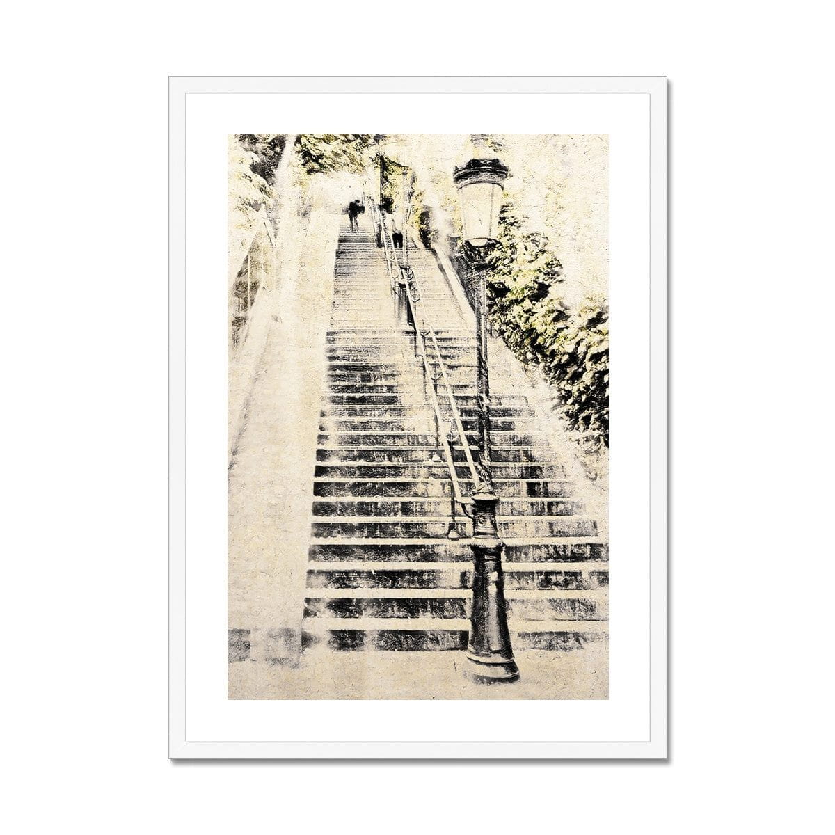 Seek & Ramble Framed 20"x28" / White Frame Montmartre Stairs Paris Framed Print Framed Print