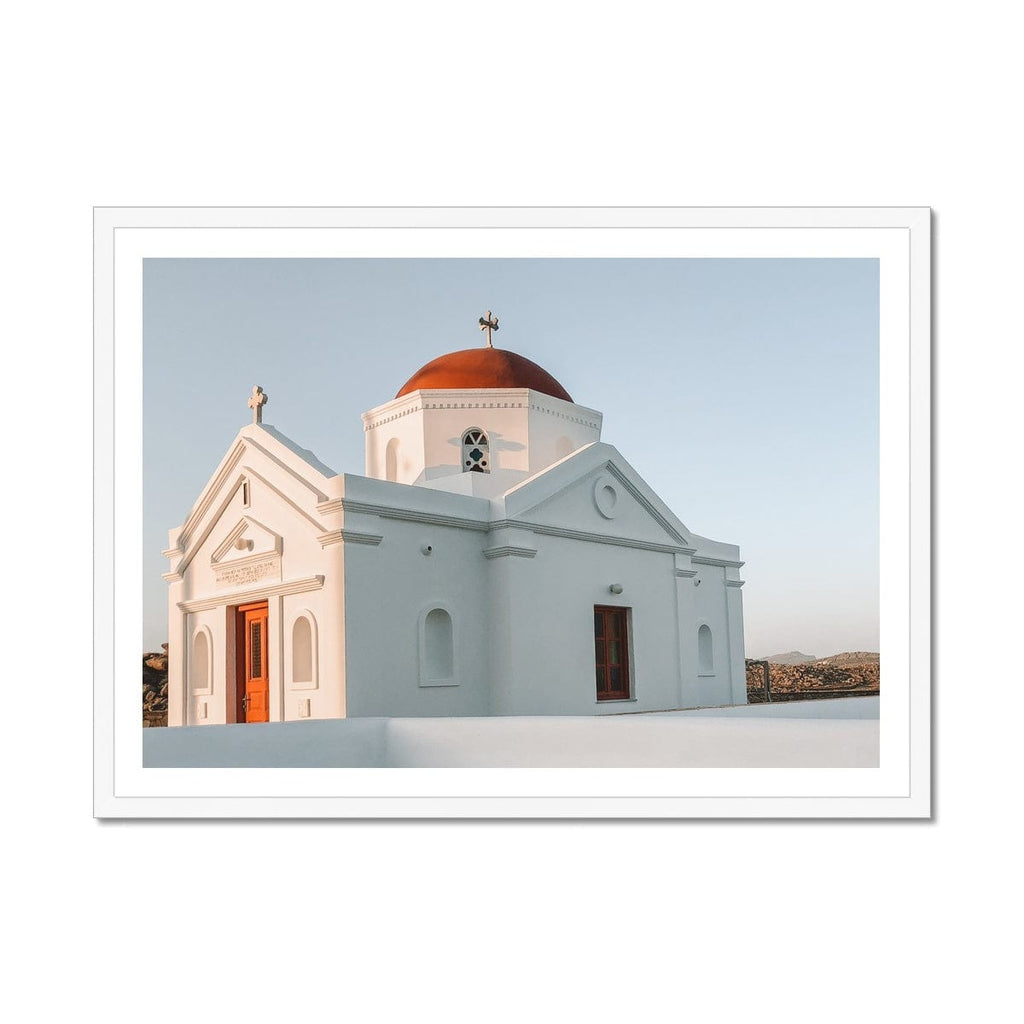 SeekandRamble Framed A4 Landscape / White Frame Mykonos House of Worship Framed Print