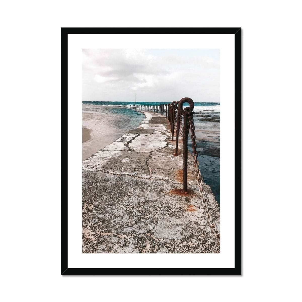 Seek & Ramble Framed A4 Portrait / Black Frame Newcastle Ocean Baths Rusting Fence Framed Print