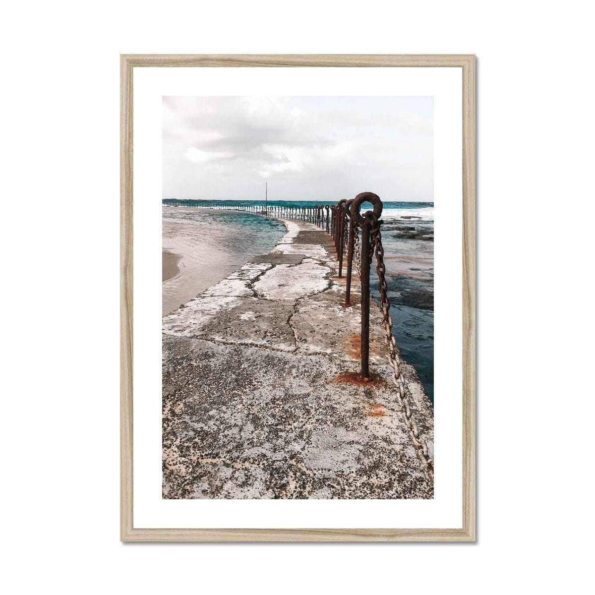 Seek & Ramble Framed A4 Portrait / Natural Frame Newcastle Ocean Baths Rusting Fence Framed Print