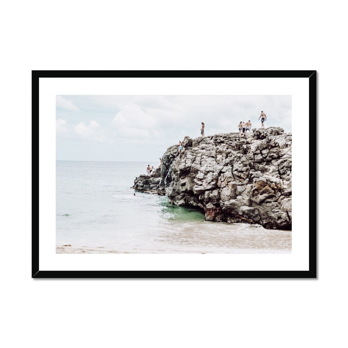 Seek & Ramble Framed A4 Landscape / Black Frame Ocean Rock Jumping Framed Print