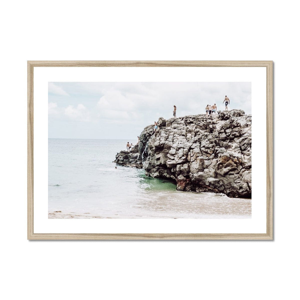 SeekandRamble Fine art 28"x20" / Natural Frame Ocean Rock Jumping Framed Print