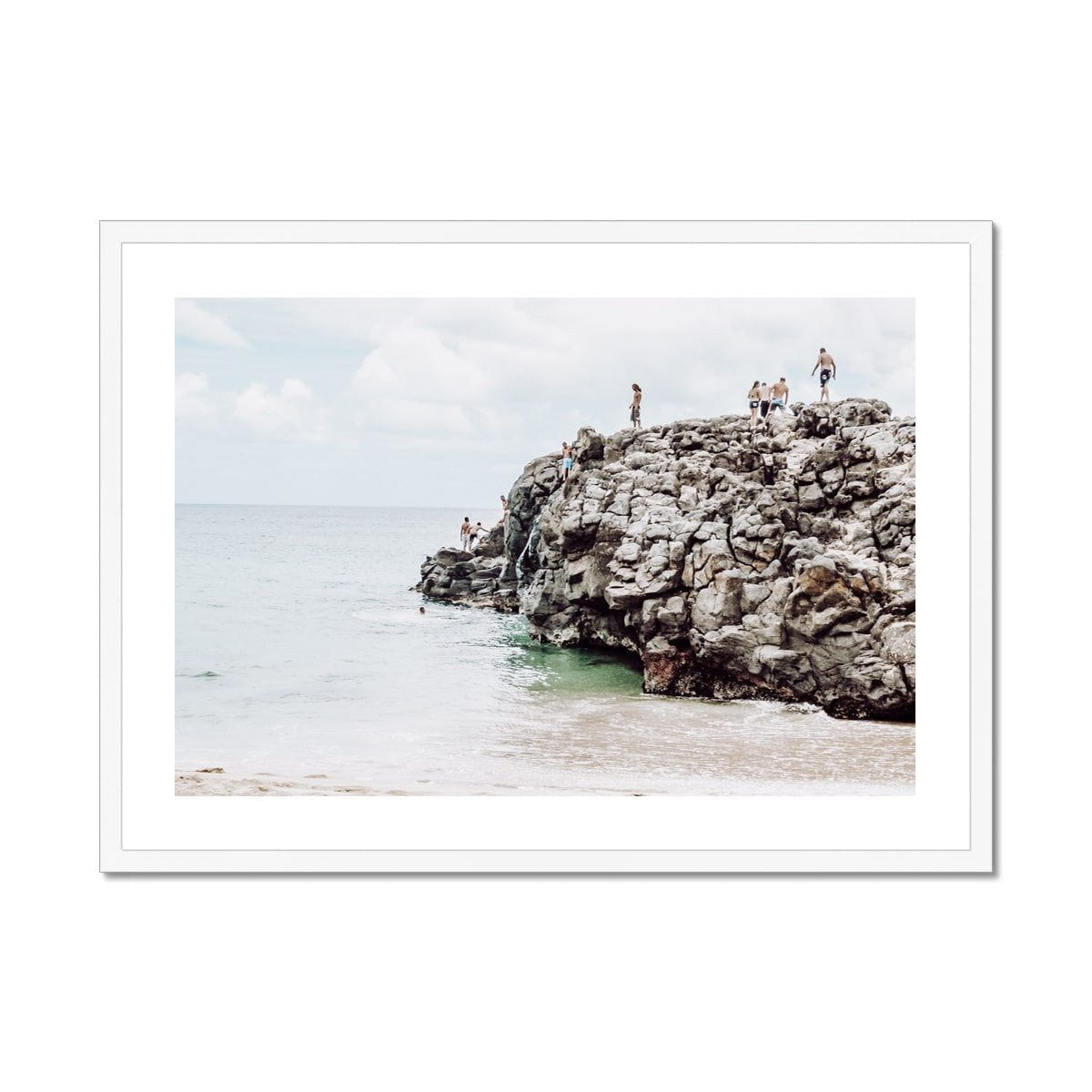 Seek & Ramble Framed A4 Landscape / White Frame Ocean Rock Jumping Framed Print