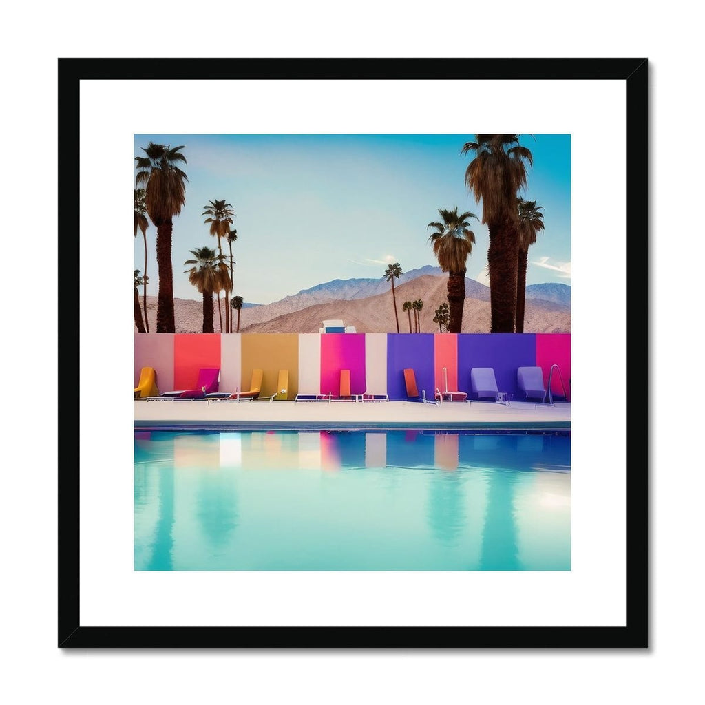 SeekandRamble Fine art 20"x20" / Black Frame Palm Springs Pool Beds Ai Framed & Mounted Print