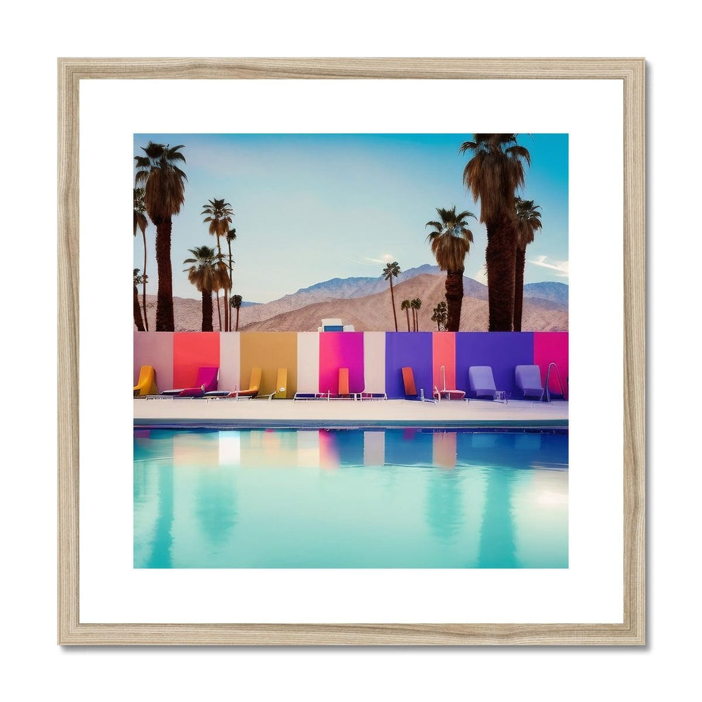 SeekandRamble Fine art 20"x20" / Natural Frame Palm Springs Pool Beds Ai Framed & Mounted Print