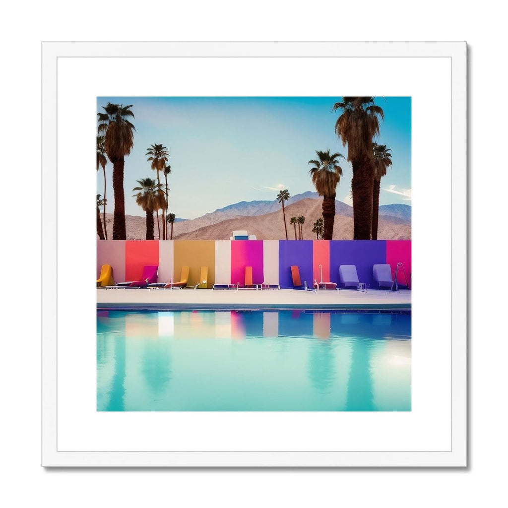 Seek & Ramble Framed 12"x12" / White Frame Palm Springs Pool Beds Ai Framed & Mounted Print
