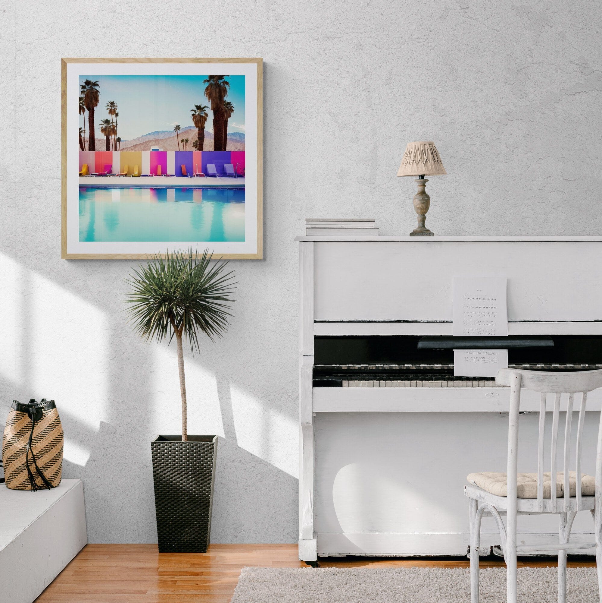 Seek & Ramble Framed Palm Springs Pool Beds Ai Framed & Mounted Print