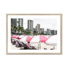 Seek & Ramble Framed A4 Landscape / Natural Frame Pink Umbrellas Waikiki Beach Framed Print