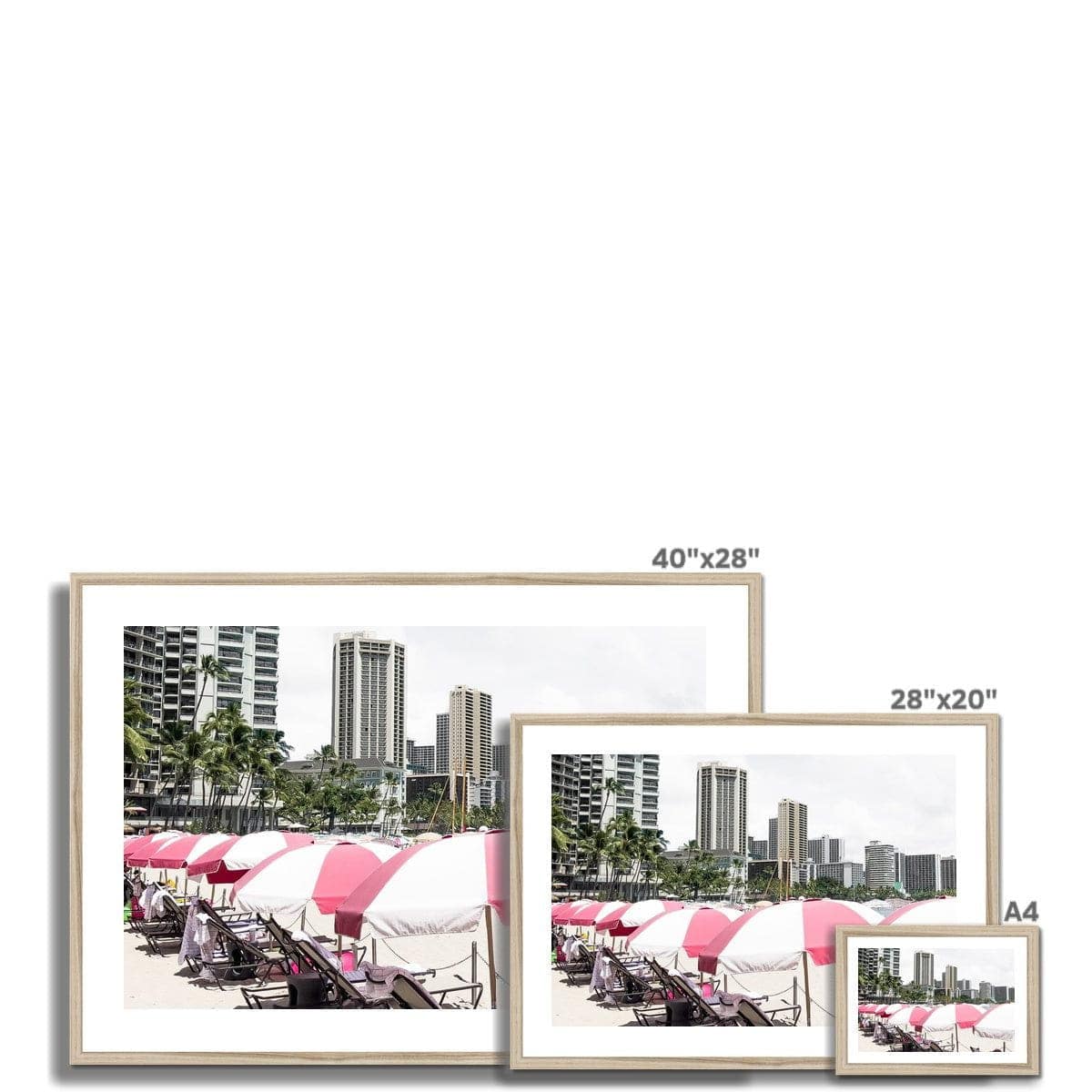 Seek & Ramble Framed Pink Umbrellas Waikiki Beach Framed Print