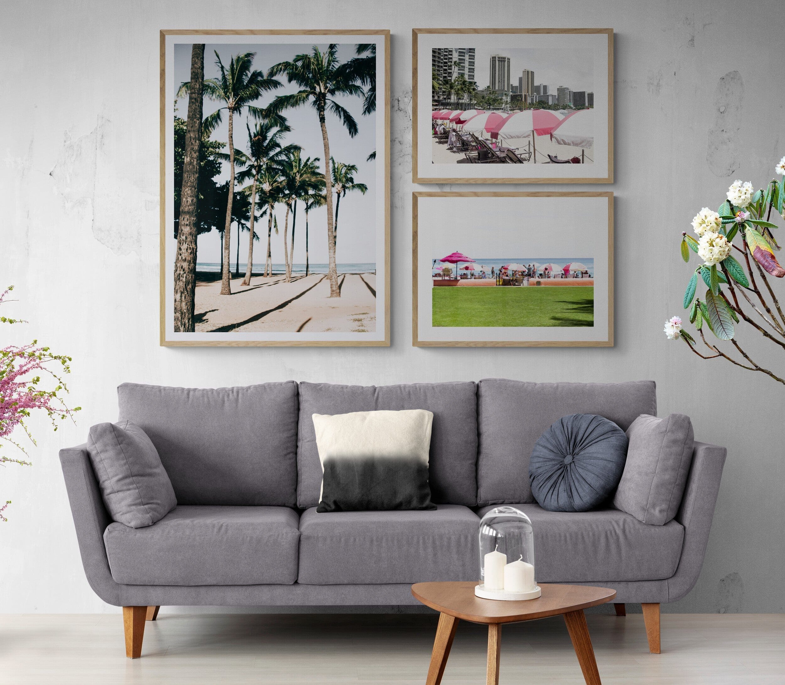 Seek & Ramble Framed Pink Umbrellas Waikiki Beach Framed Print