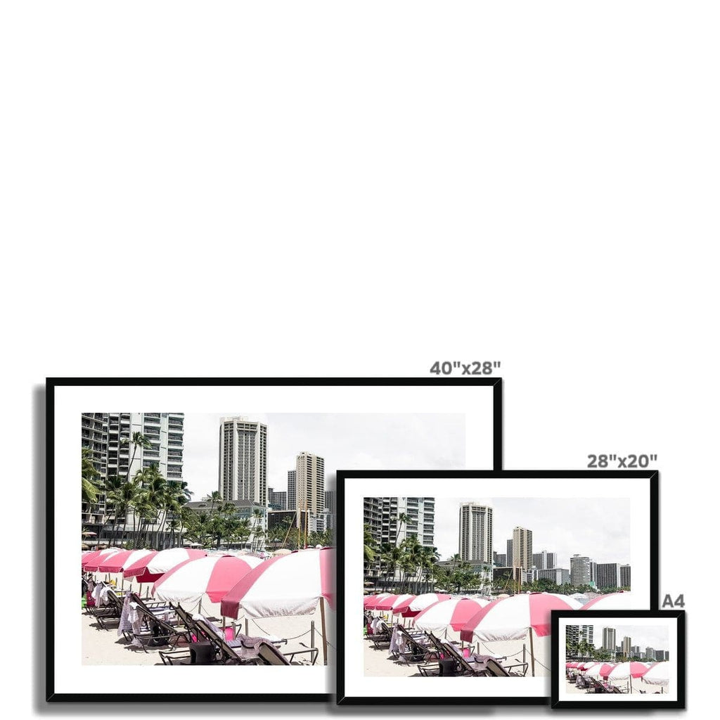 SeekandRamble Fine art Pink Umbrellas Waikiki Framed Print