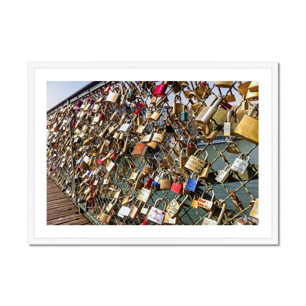 SeekandRamble Framed A4 Landscape / White Frame Pont des Arts Paris Love Locks Framed Print