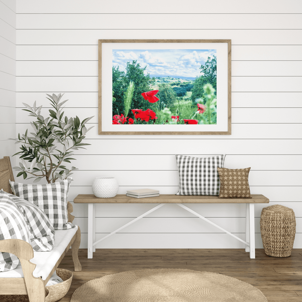 SeekandRamble Framed Red Poppies Of Tuscany Landscape Framed & Mounted Print