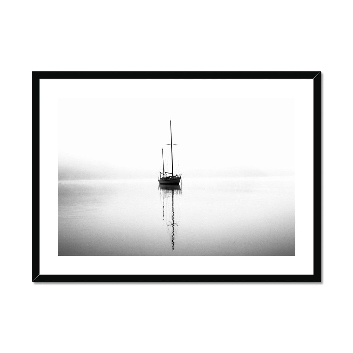 Seek & Ramble Framed A4 Landscape / Black Frame Sail Boat Morning Fog Framed & Mounted Print