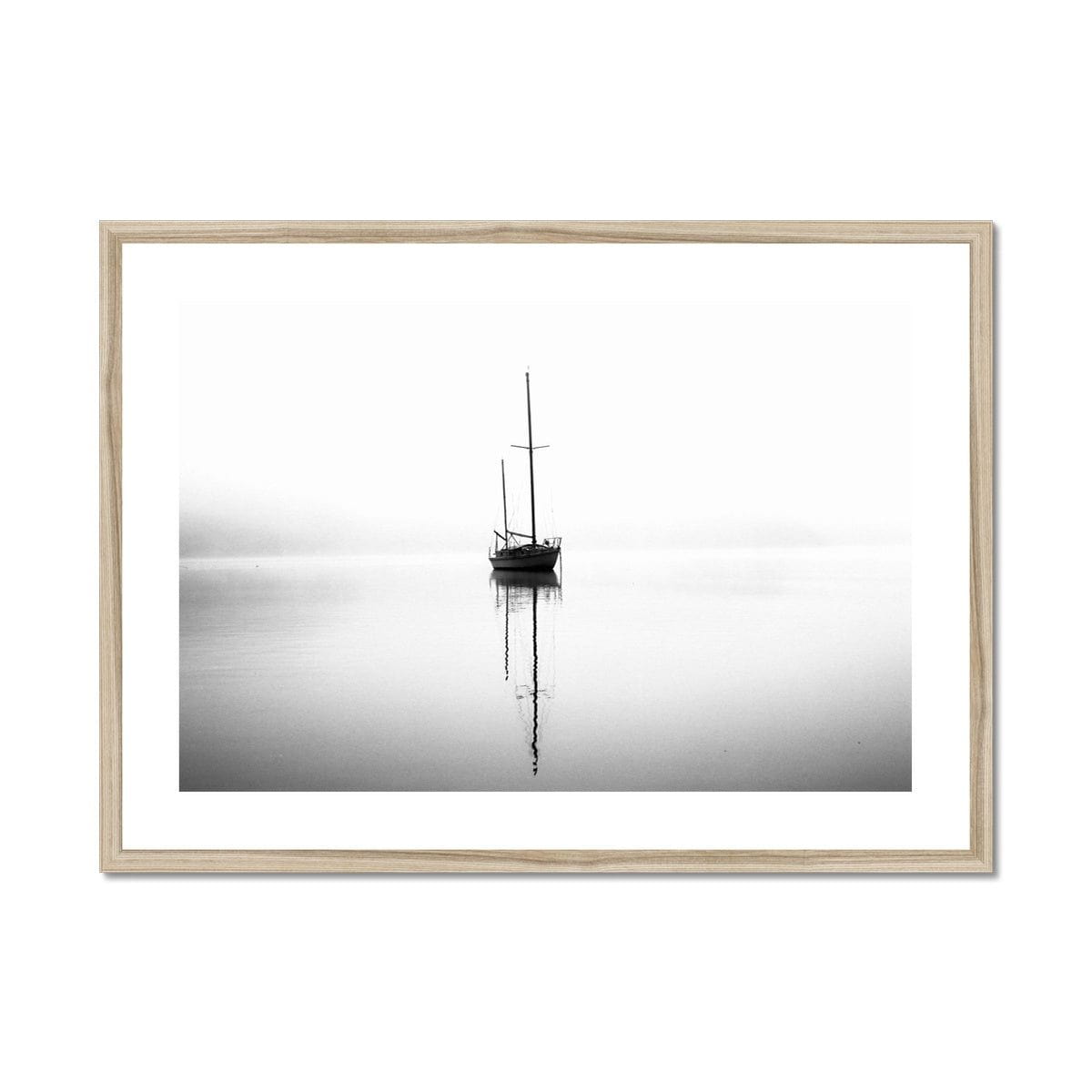 Seek & Ramble Framed A4 Landscape / Natural Frame Sail Boat Morning Fog Framed & Mounted Print