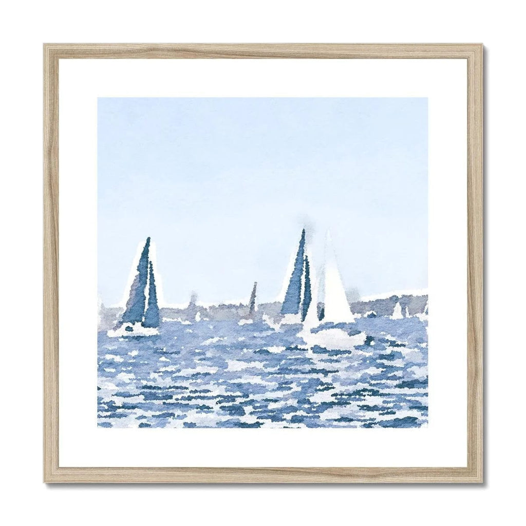 SeekandRamble Framed 20"x20" / Natural Frame Sailing Boat Ocean Blue Framed & Mounted Print