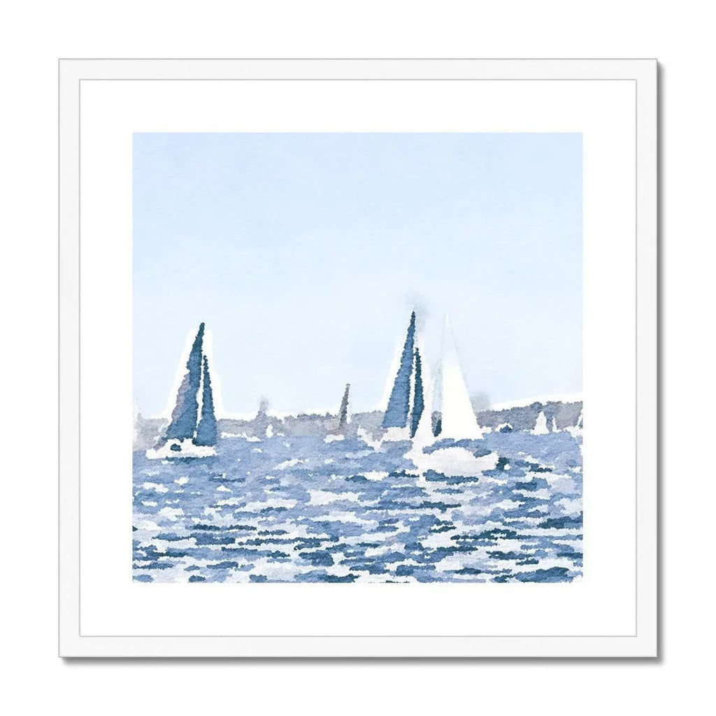 SeekandRamble Framed 20"x20" / White Frame Sailing Boat Ocean Blue Framed & Mounted Print