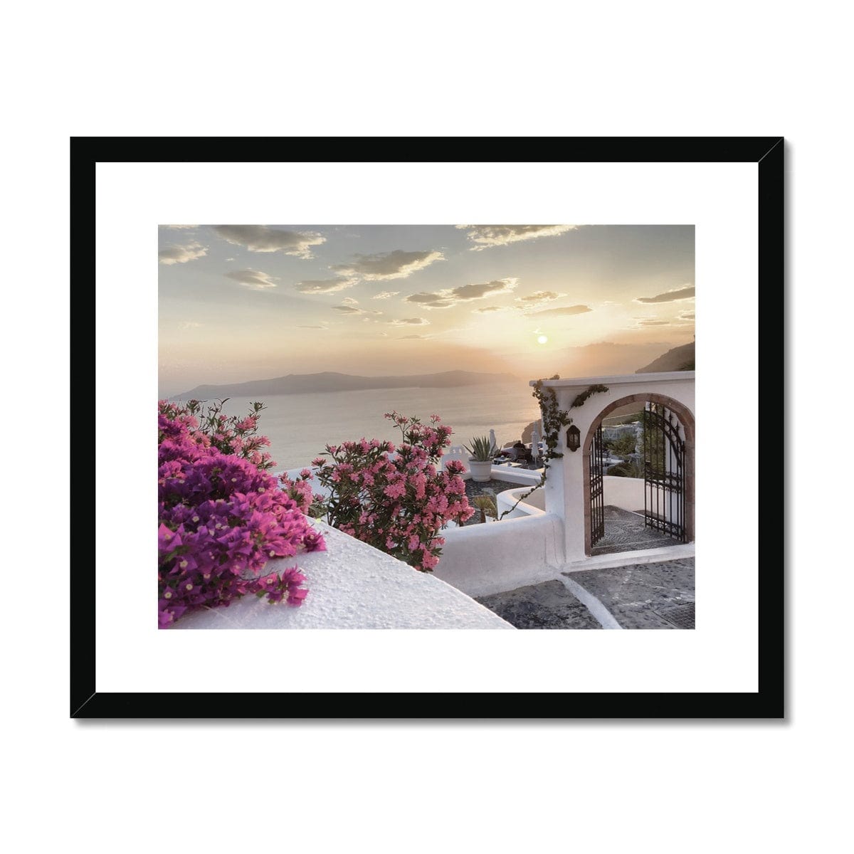 Adam Davies Framed 20"x16" / Black Frame Santorini Sunset Framed & Mounted Print