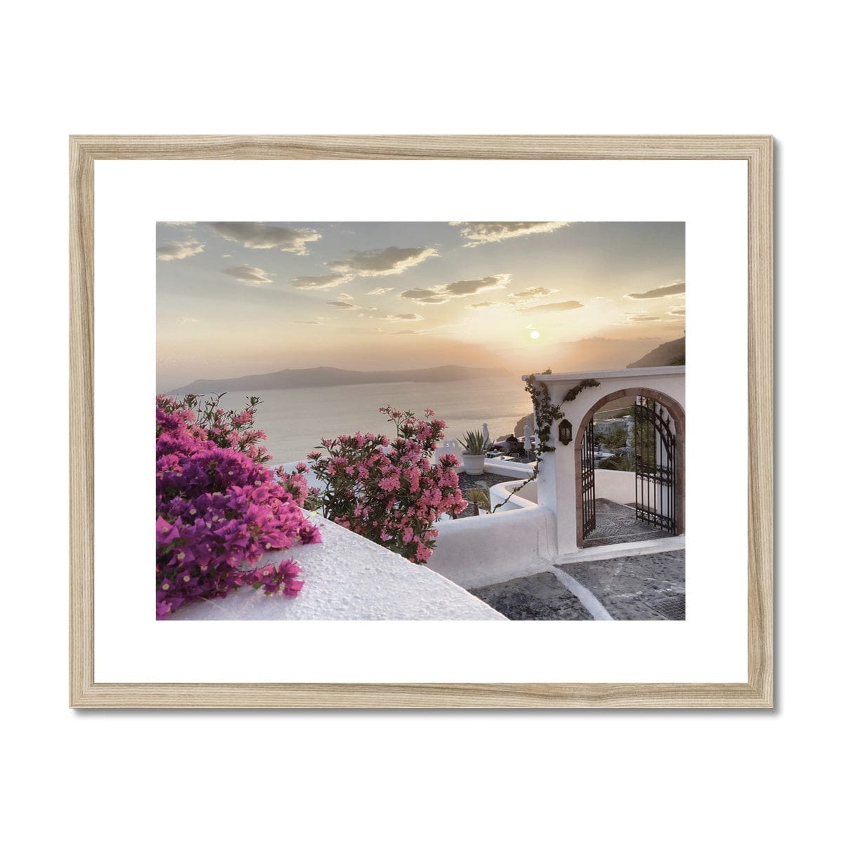 Adam Davies Framed 20"x16" / Natural Frame Santorini Sunset Framed & Mounted Print