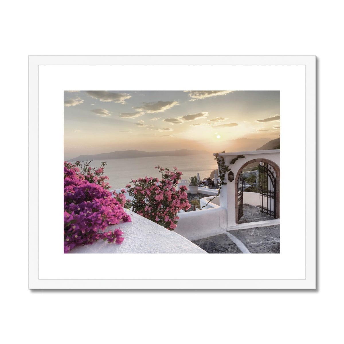 Adam Davies Framed 20"x16" / White Frame Santorini Sunset Framed & Mounted Print