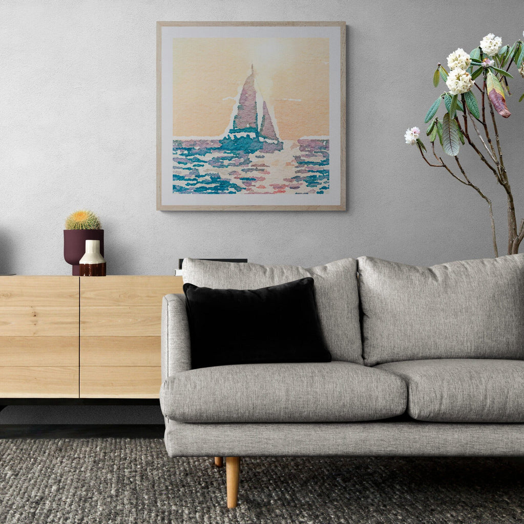 SeekandRamble Framed Sunset Sail Boat Watercolour Framed & Mounted Print