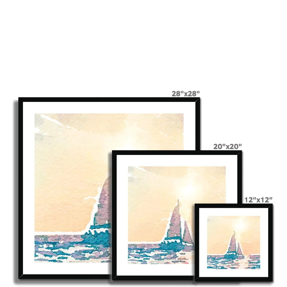 Prodigi Framed Sunset Sail Boat Watercolour Framed & Mounted Print