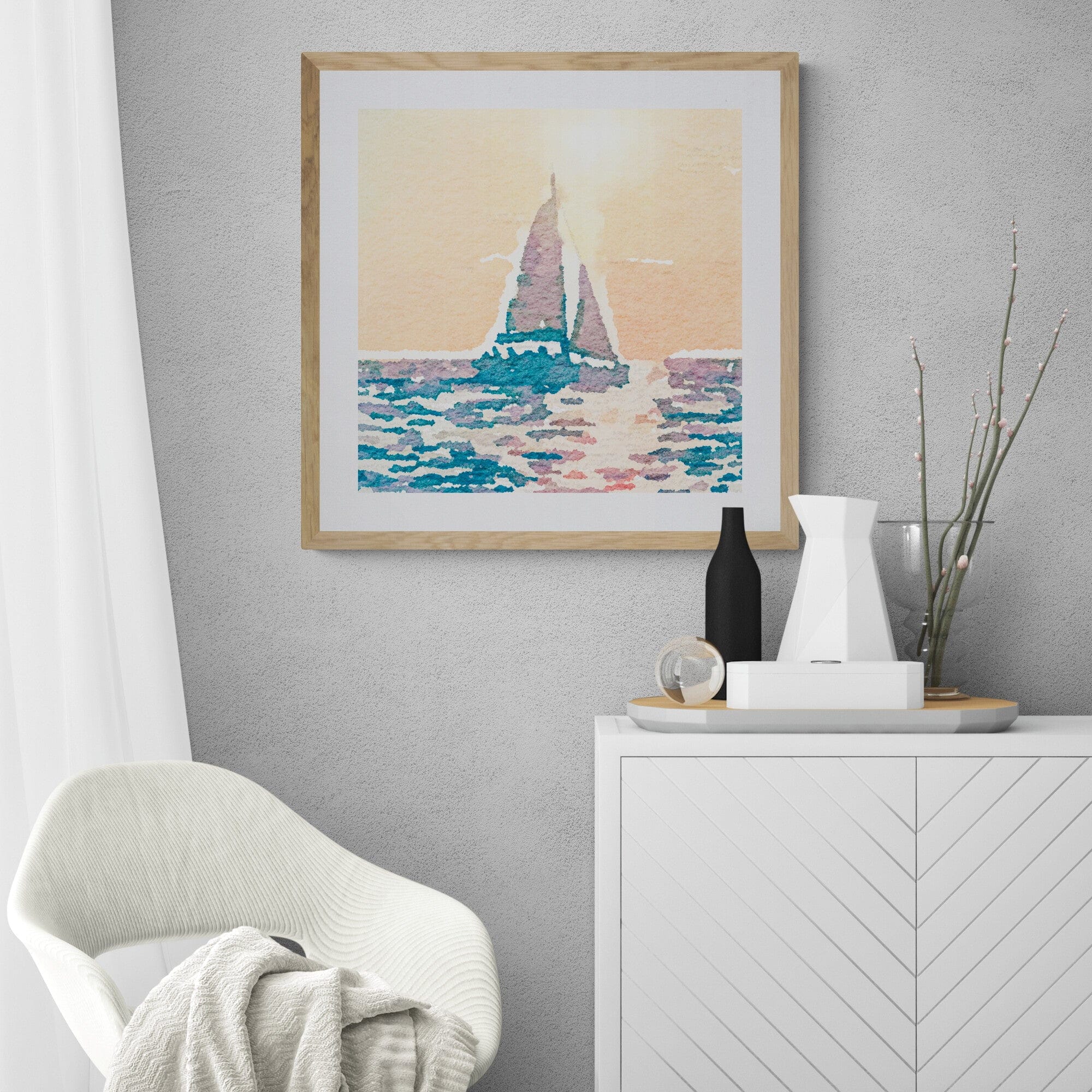 Prodigi Framed Sunset Sail Boat Watercolour Framed & Mounted Print