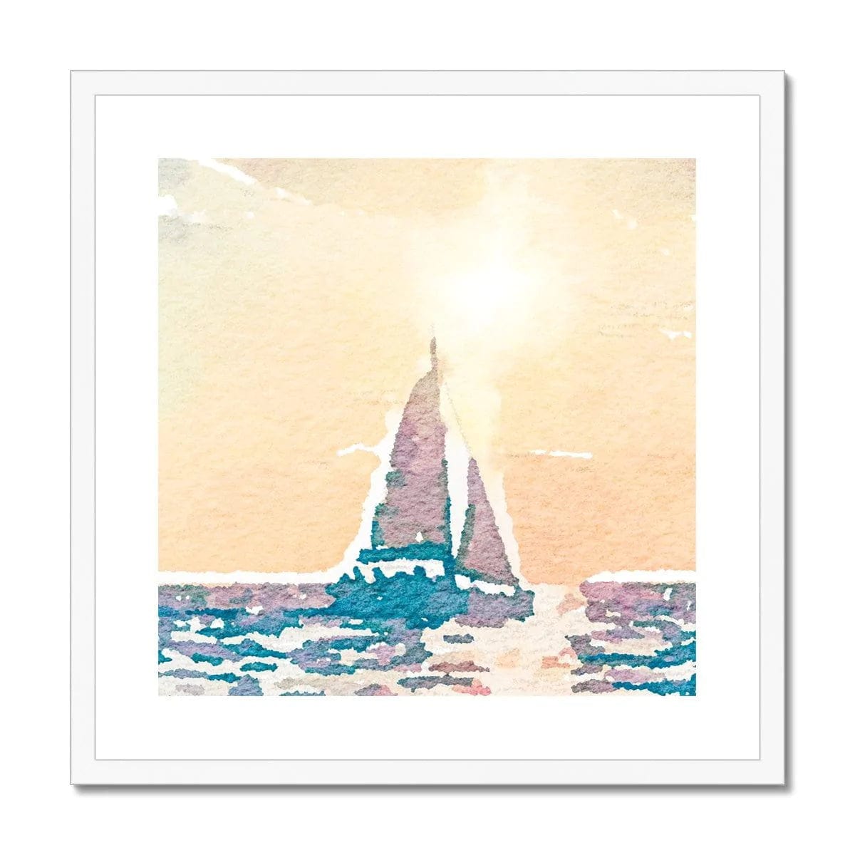 Prodigi Framed Sunset Sail Boat Watercolour Framed & Mounted Print