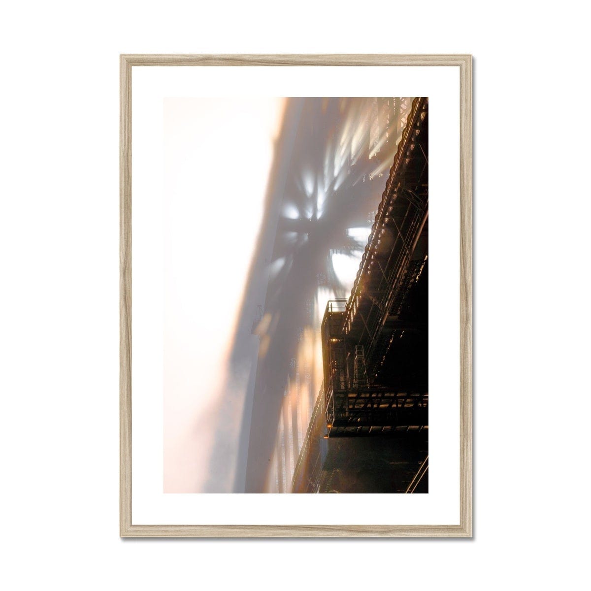 Adam Davies Framed A4 Portrait (21x29.7cm) / Natural Frame Sydney Harbour Bridge Morning Fog Sunrise Glow Framed & Mounted Print