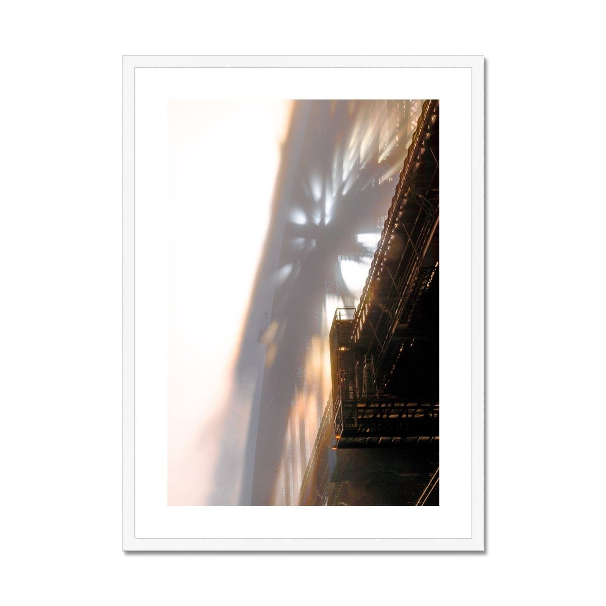 Adam Davies Framed A4 Portrait (21x29.7cm) / White Frame Sydney Harbour Bridge Morning Fog Sunrise Glow Framed & Mounted Print