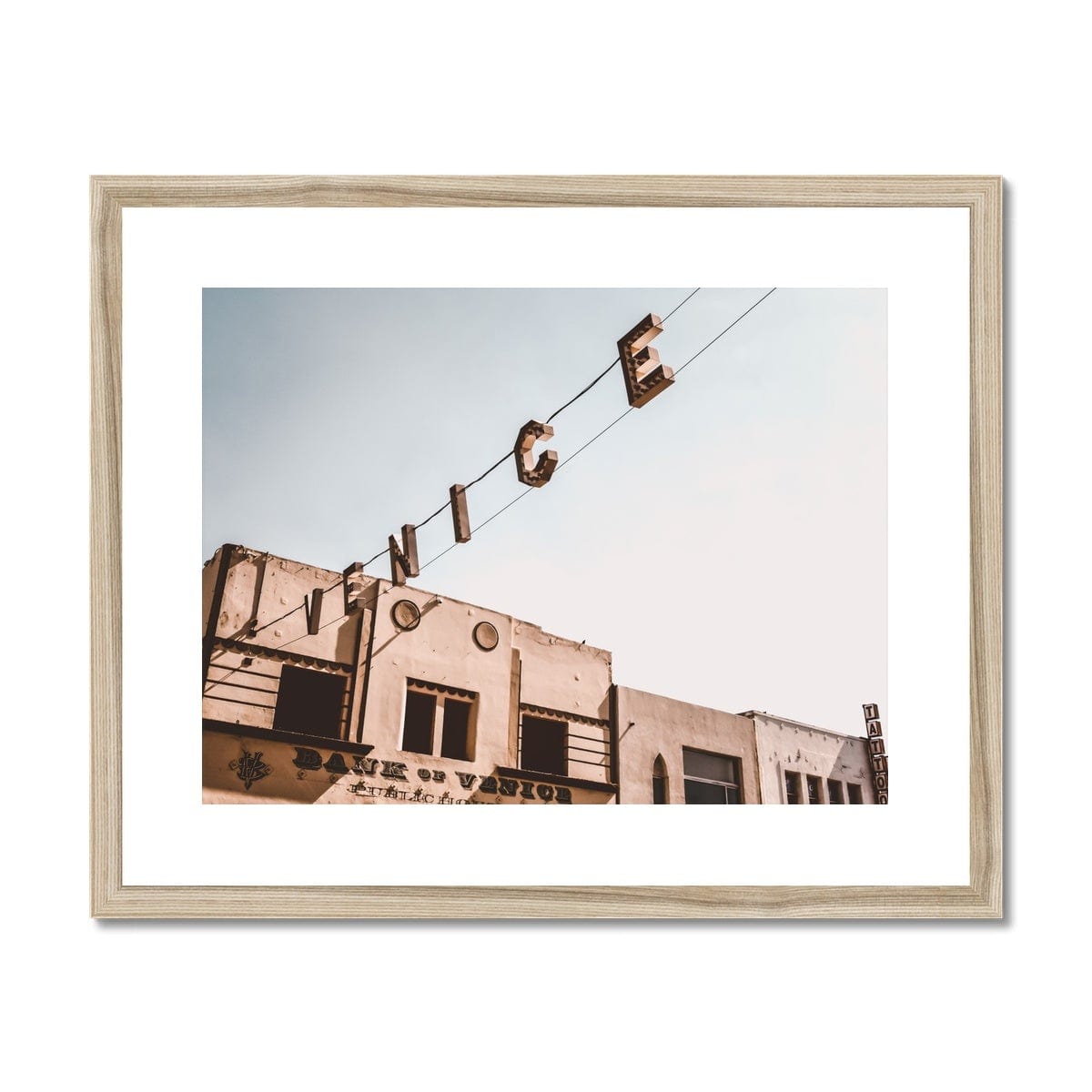 Seek & Ramble Framed A4 Landscape (29x21cm) / Natural Frame Venice Sign Overhead Framed & Mounted Print