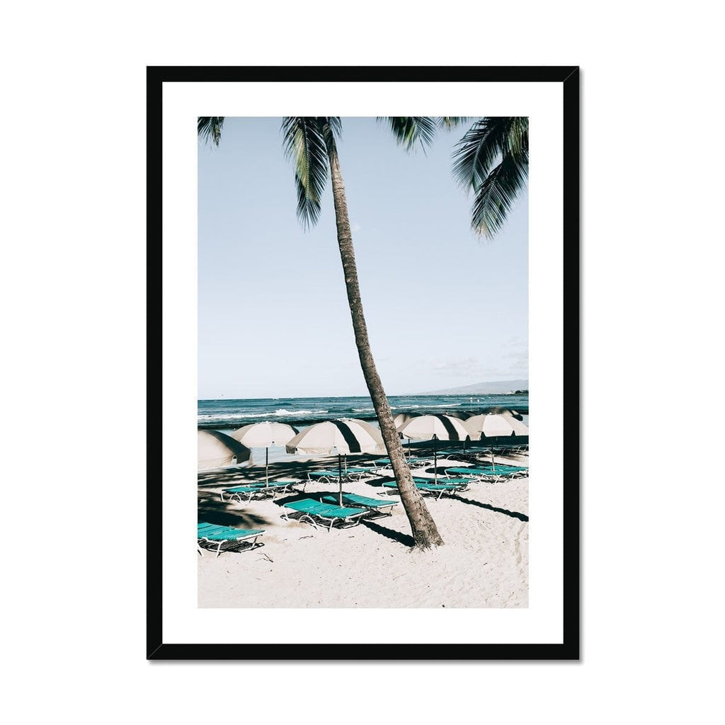 Seek & Ramble Framed A4 Portrait / Black Frame Waikiki Beach Blue Beds Framed Print
