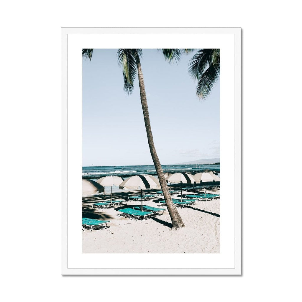 Seek & Ramble Framed 12"x16" (30.48x40.64cm) / White Frame Waikiki Beach Blue Beds Framed Print