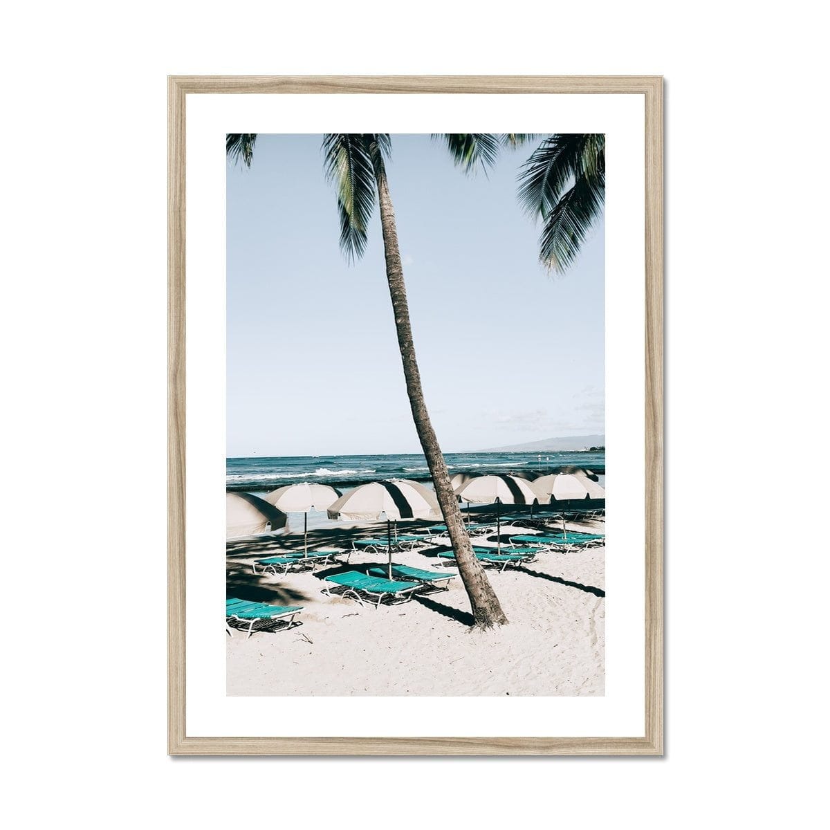 Seek & Ramble Framed A4 Portrait / Natural Frame Waikiki Beach Blue Beds Framed Print