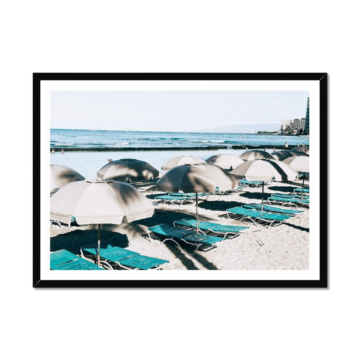 Waikiki Beach View Blue Beds Framed Print