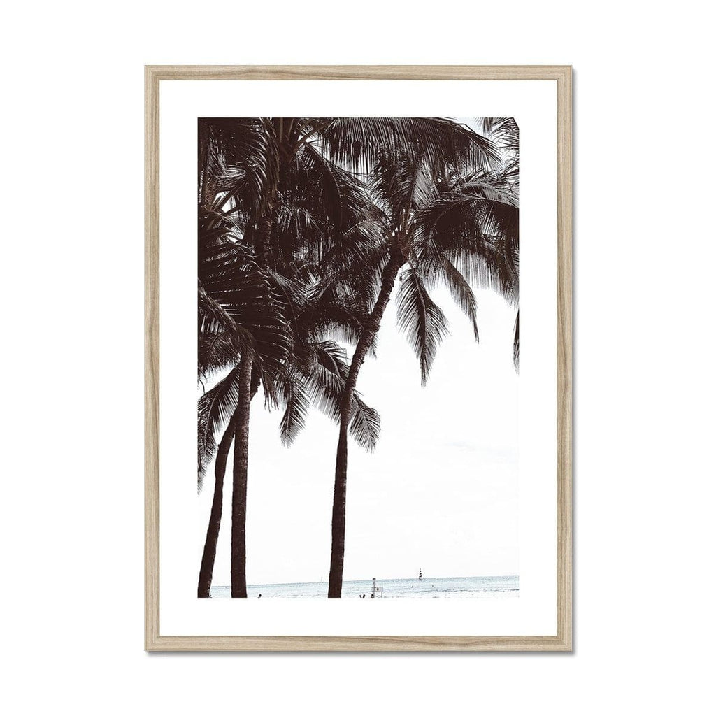 SeekandRamble Framed 20"x28" / Natural Frame Waikiki  Palm Trees  Framed & Mounted Print
