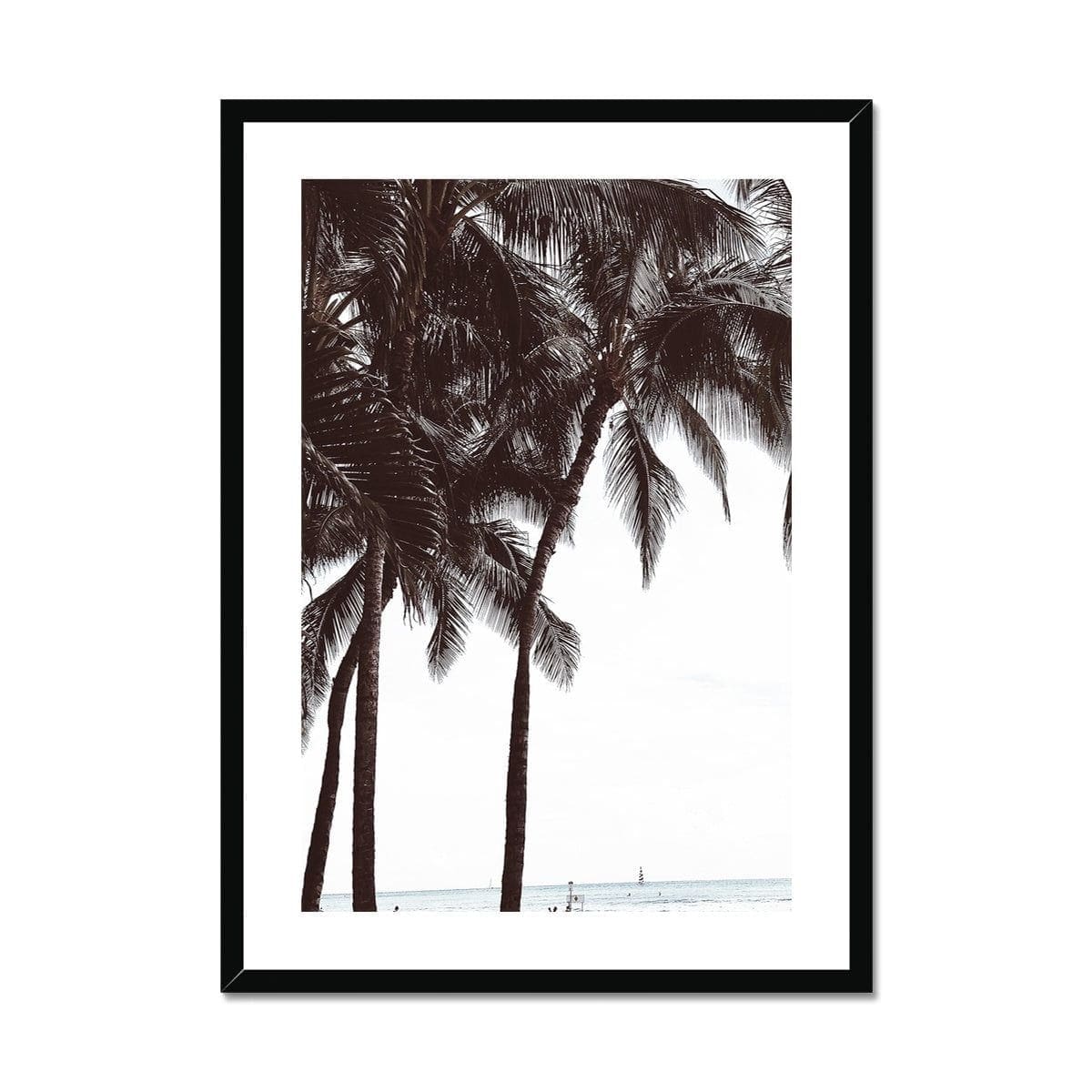 Seek & Ramble Framed A4 Portrait / Black Frame Waikiki Palm Trees Framed & Mounted Print