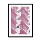 Seek & Ramble Framed A4 Portrait / Black Frame Waikiki Abstract Architecture Pink Balconies Print