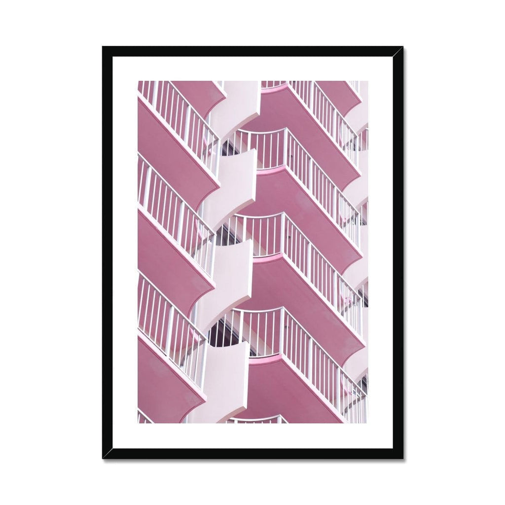 Seek & Ramble Framed A4 Portrait / Black Frame Waikiki Abstract Architecture Pink Balconies Print