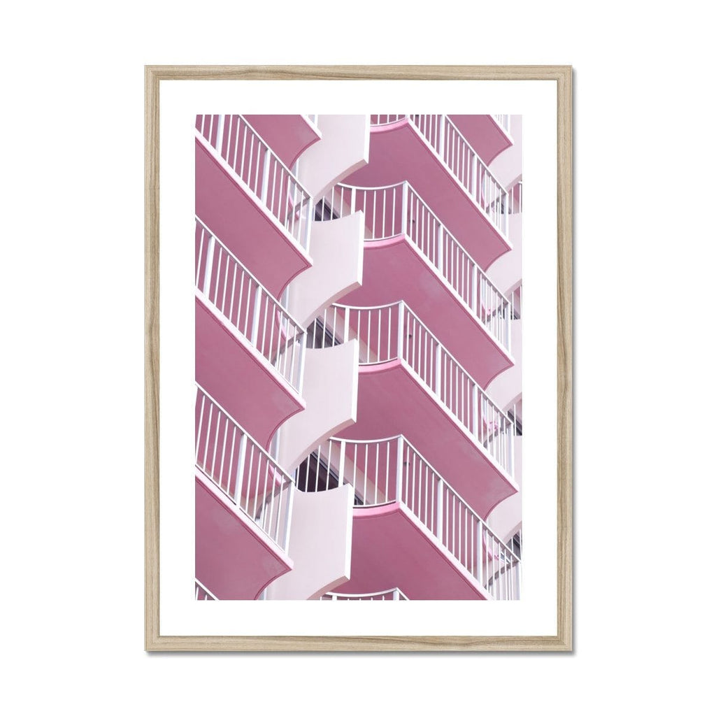 Seek & Ramble Framed A4 Portrait / Natural Frame Waikiki Abstract Architecture Pink Balconies Print