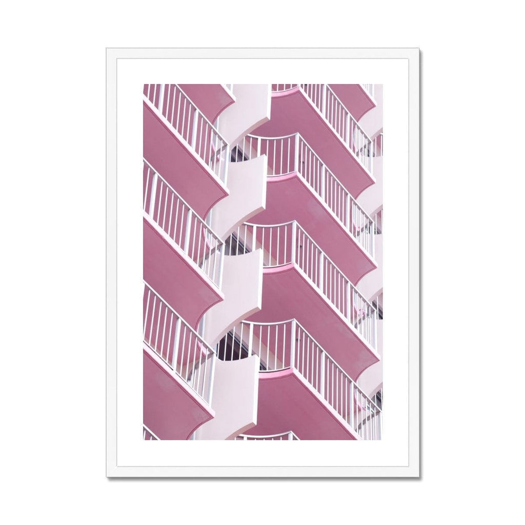 Seek & Ramble Framed 12"x16" (30.48x40.64cm) / White Frame Waikiki Abstract Architecture Pink Balconies Print