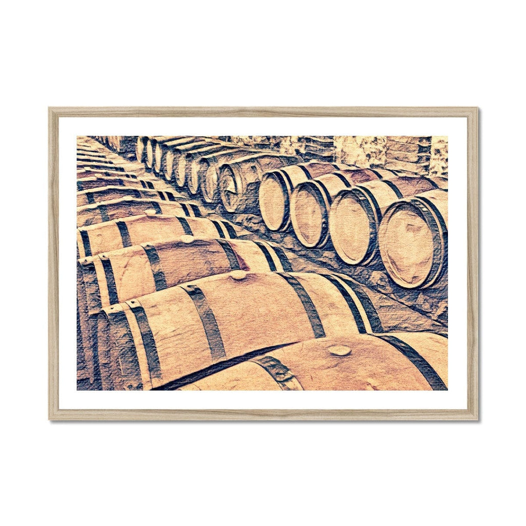 SeekandRamble Framed A4 Landscape (29.7cm x 21cm) / Natural Frame Wine Barrels Of Tuscan Cellar Framed Print