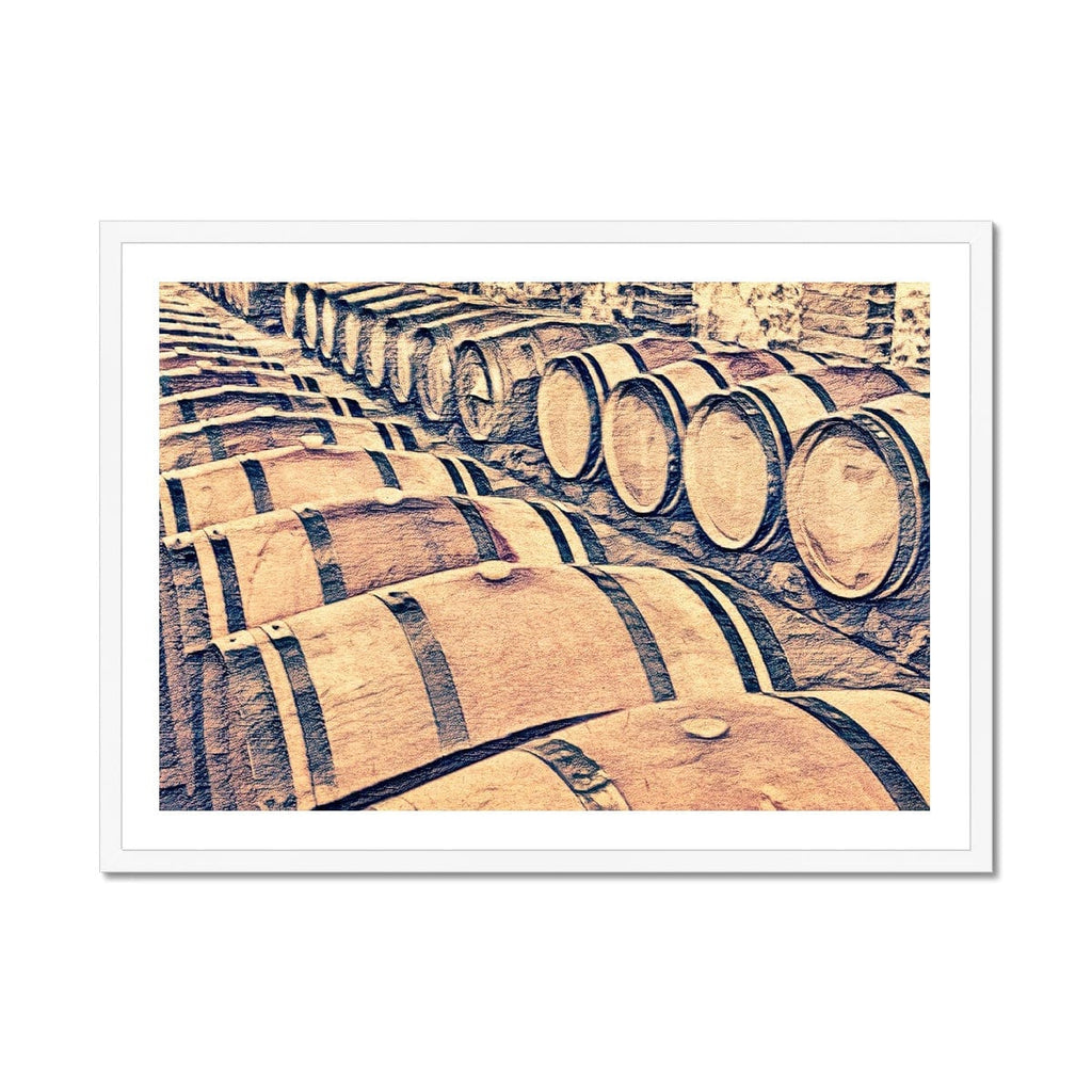 SeekandRamble Framed A4 Landscape (29.7cm x 21cm) / White Frame Wine Barrels Of Tuscan Cellar Framed Print